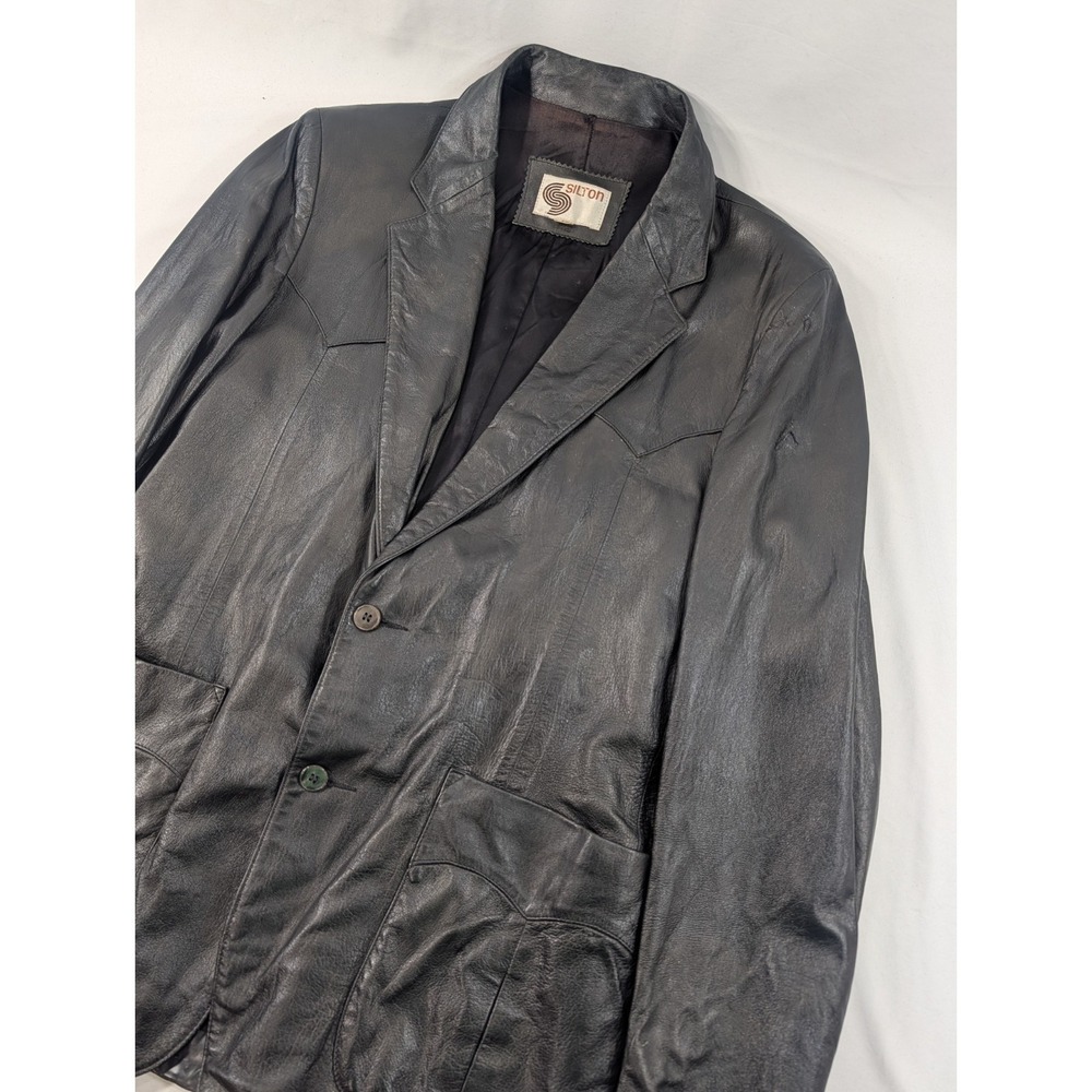 Vintage 1970s Silton Leather Jacket Mens 42 Slim Black California Car Coat Flaws